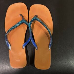 Yellow Box Blue and Tan Sandals